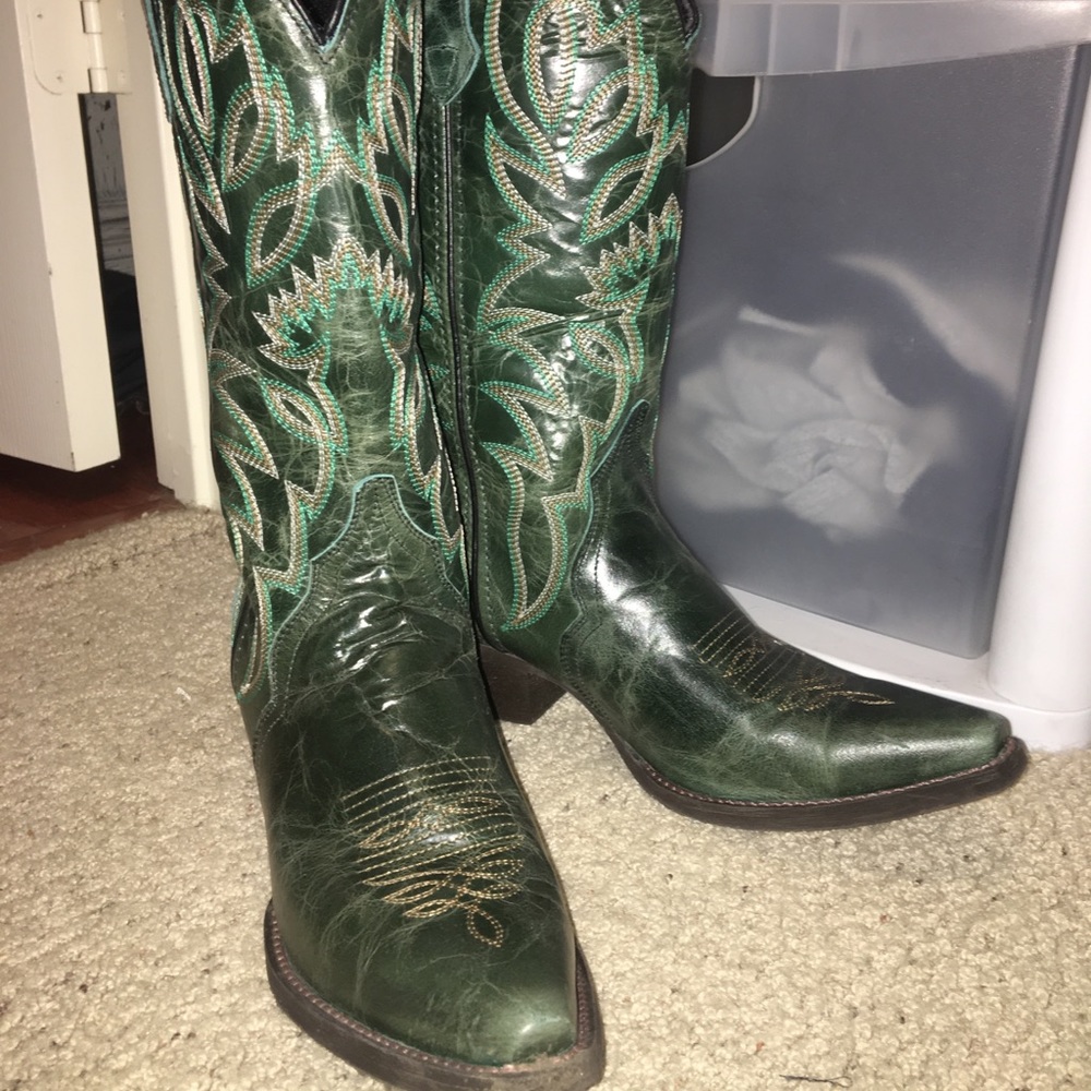 Teal leather cowboy boots